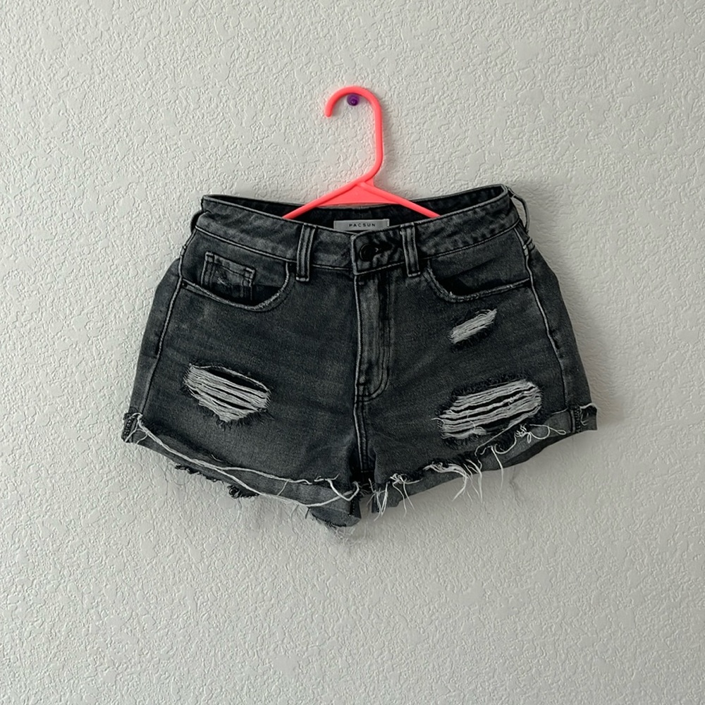 black denim ripped pacsun jean shorts